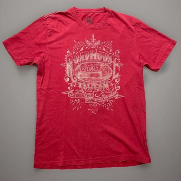Lucky Brand Graphic T Shirt Roadhouse Tavern Last Chance Small Red Let it Ride - Picture 1 of 3